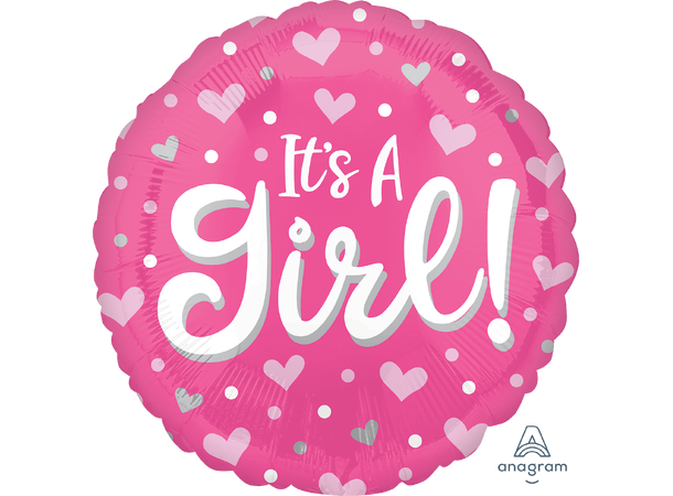 It's A Girl Hearts & Dots 1 Folieballong - Rund - 18" (43cm)